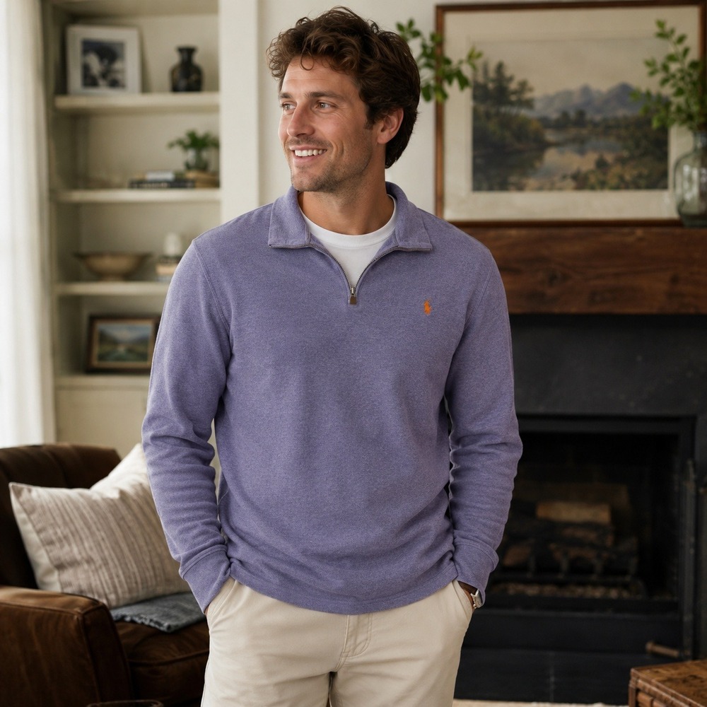 Polo Ralph Lauren Pullover Men 3XLT Purple Quarter Zip Preppy Old Money Gorpcore